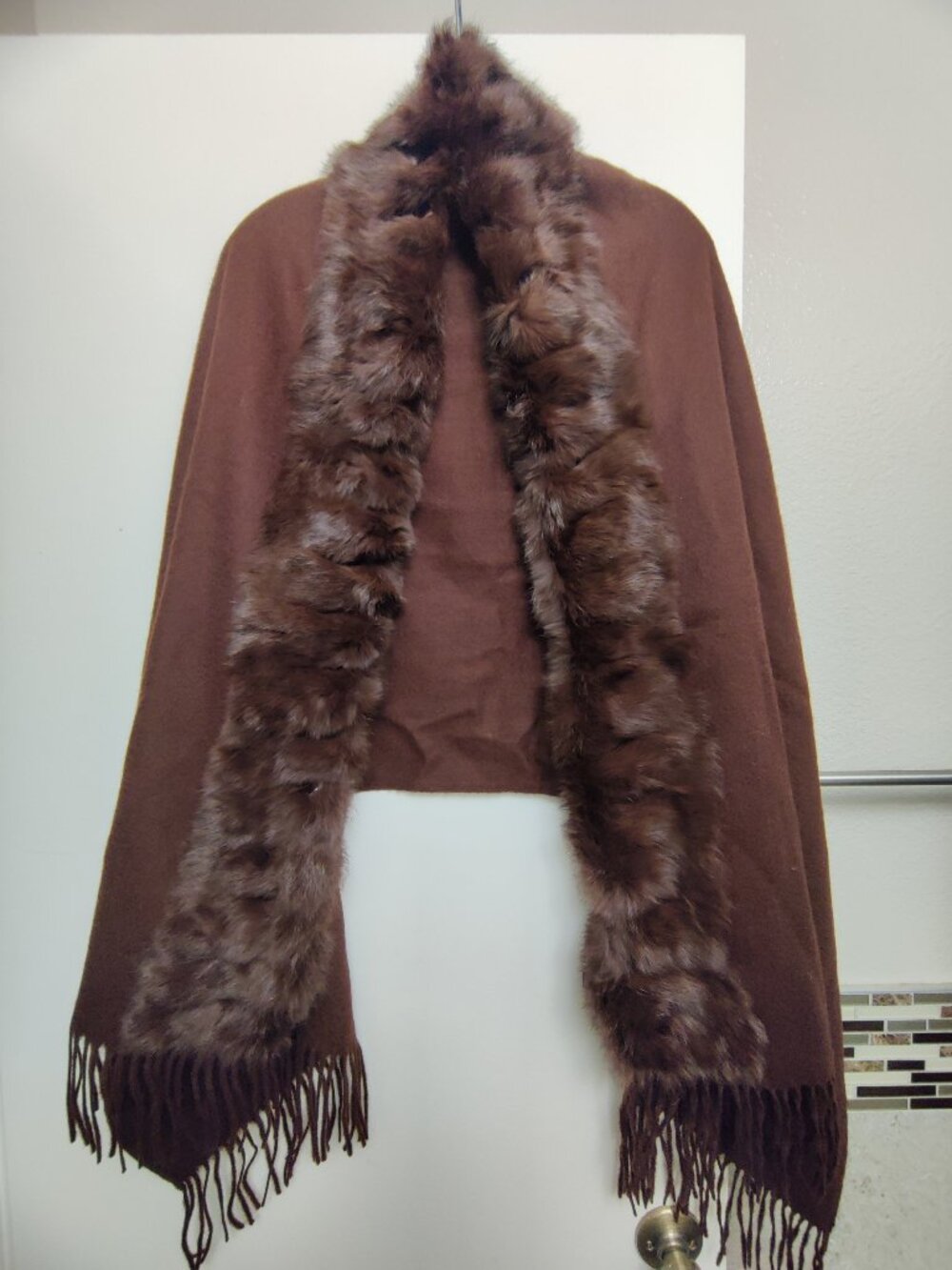 Genuine Angora Fur & Wool Blend Long Shawl Scarf Winter Wrap